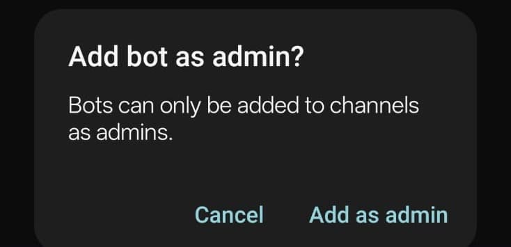 Telegram's 'Add bot as admin?' confirmation dialog